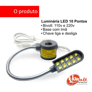 Luminária LED 10 Pontos com Braço e base com Imã para Máquina de Costura Doméstica e Industrial 02